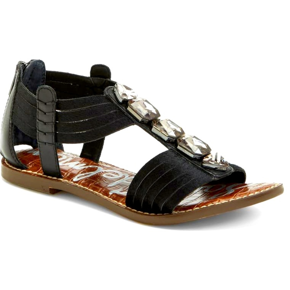 SAM EDELMAN Embellished Black Leather Gladiators